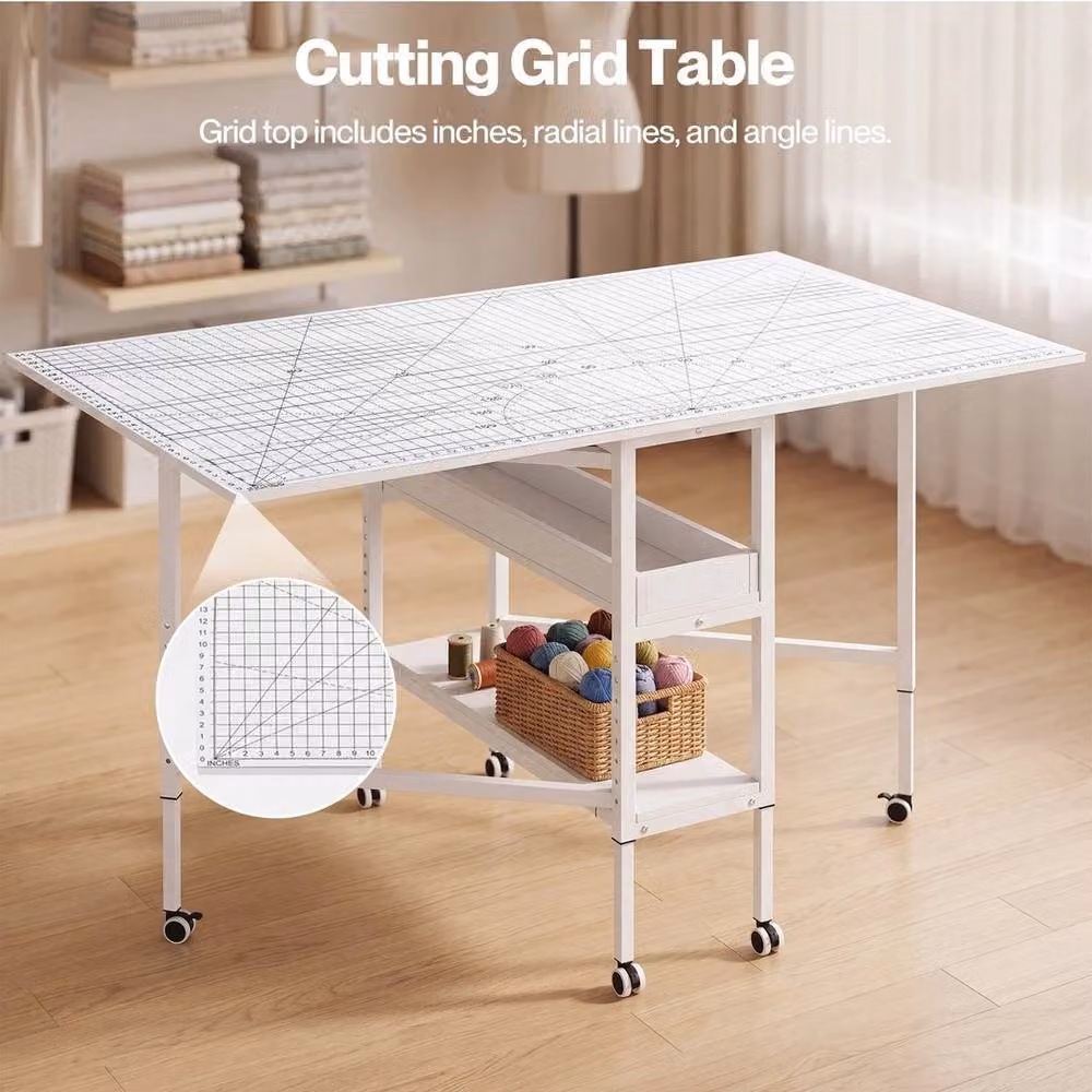 FORGEVIO Foldable Craft Table with Grid in White – 3