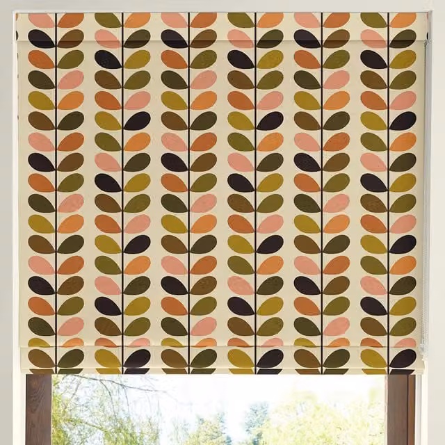 Orla Kiely Multi Stem Made To Measure Blackout Roman Blind in Auburn Orange and Yellow