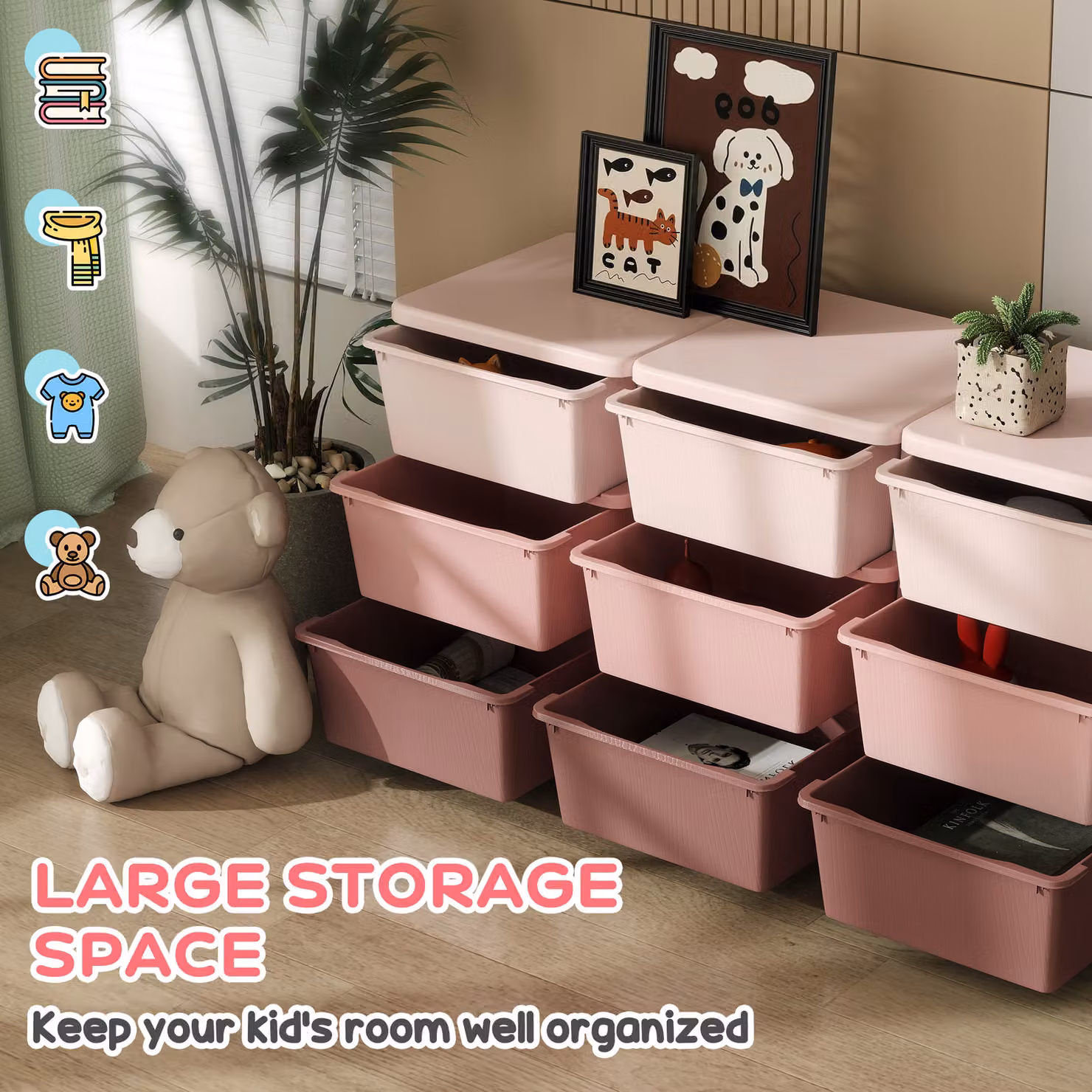HOMCOM Kids Freestanding Storage Unit with Nine Drawers in Pink – 2