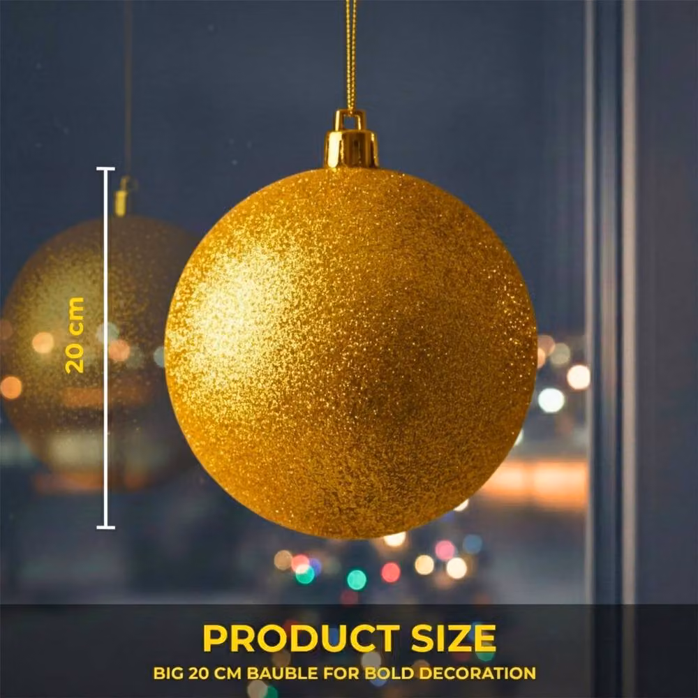 Shatchi Gold Glitter Christmas Bauble, Diameter: 20 cm – 4