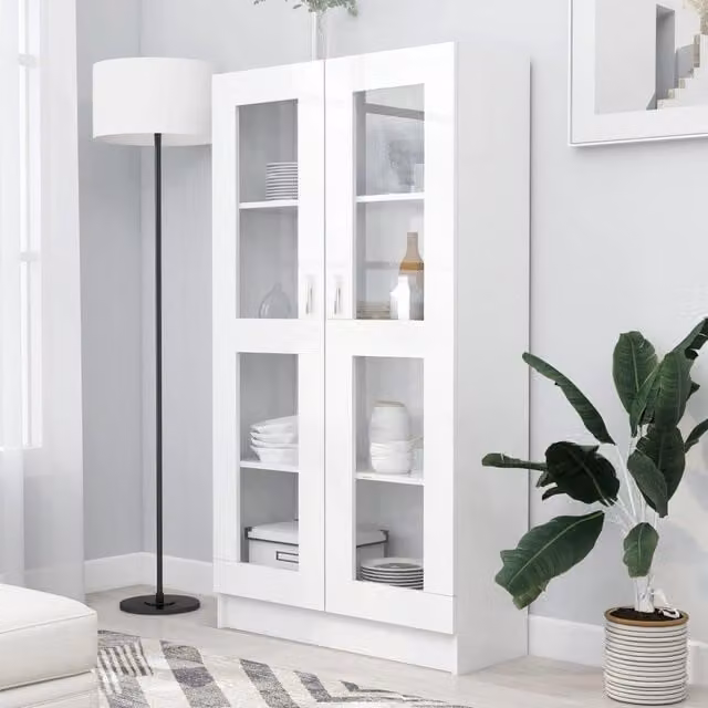 Berkfield Home Vitrine Cabinet in White with Glass Doors, W/D/H: 82.5 x 30.5 x 150 cm