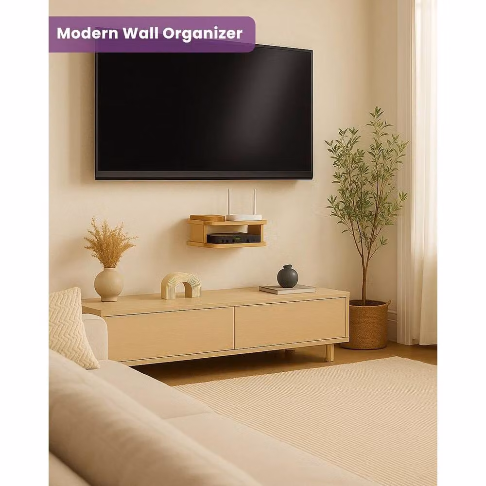 FORGEVIO Natural Floating Wall Mount Media Shelf for TV and DVD Players, Width: 100 cm – 2