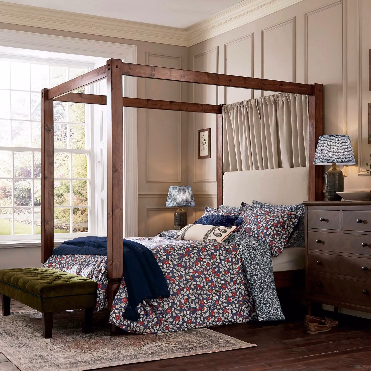 Joules Grove Floral Reversible Single Cotton Percale Duvet Cover and Pillowcase Set, Blue and Red, W/D/H: 90 x 200 cm – 2