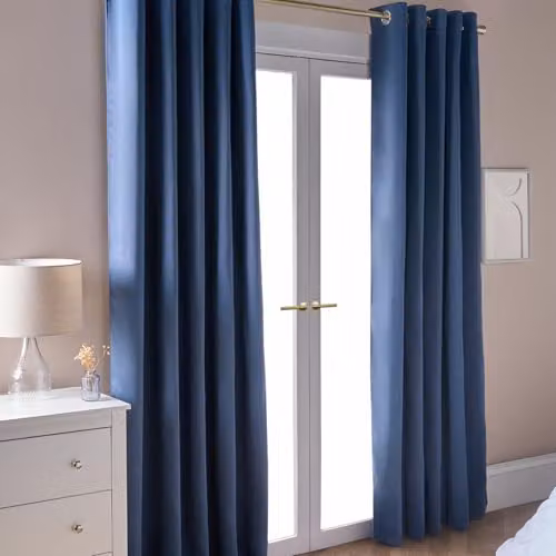 OHS Pair of Thermal Insulated Blackout Eyelet Curtains in Blue, W/D/H: 116 x 116 x 137 cm – 2