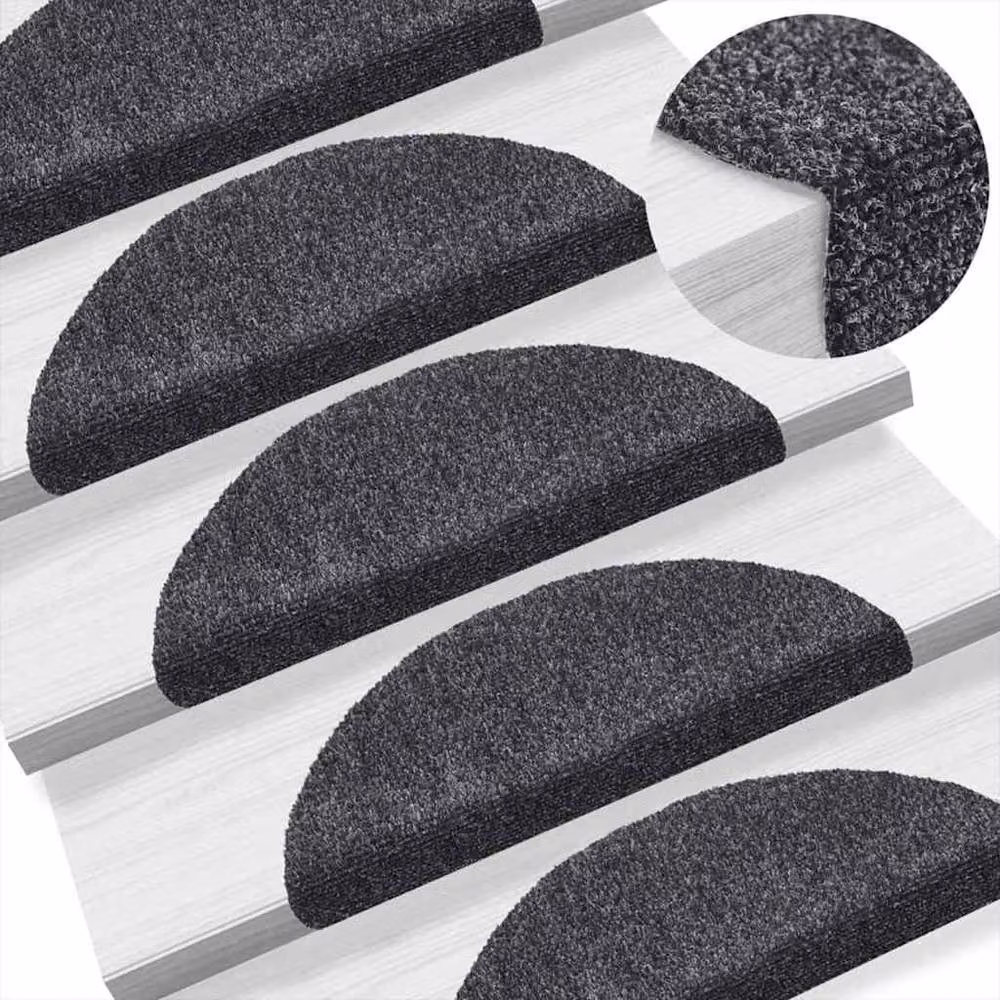 Berkfield Home Self-adhesive Needle Punch Stair Mats, Dark Grey, 5 Pieces, W: 56 cm, D: 17 cm, H: 3 cm – 2
