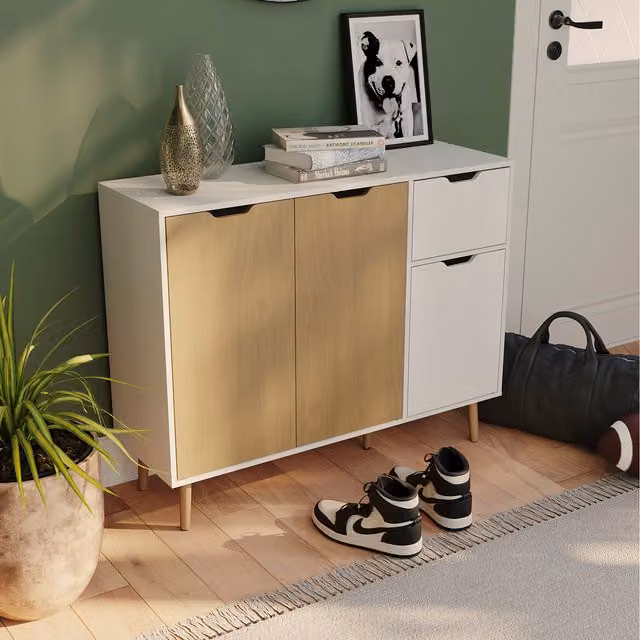 Vida Designs Modern 3 Door 1 Drawer Sideboard in Oak and White
