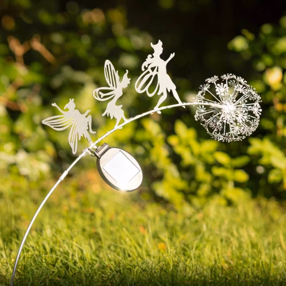 VOGREX Silver Metal Solar Dandelion Fairy Light Garden Stake Ornament, Height: 70 cm – 4