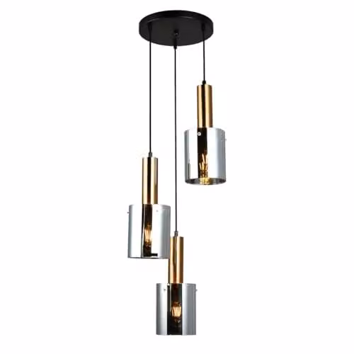 Italux Sardo PND-5581-3A-BRO+SG Black Modern Cylinder Pendant Light with Transparent Shades, 3 x E27, IP20 – 1