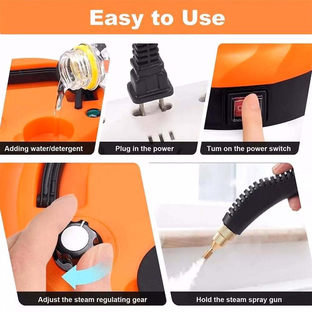 FLAVORA Portable Handheld Steam Cleaner Mop in Orange with Extension Pole – 6