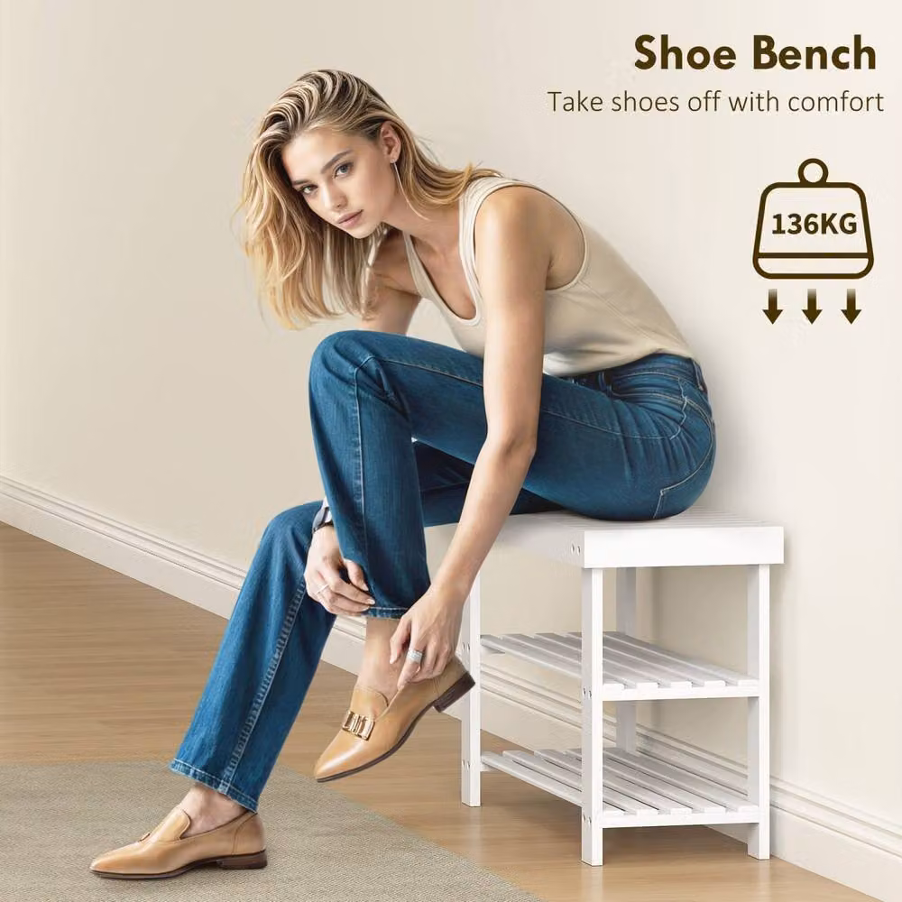 Wyld Haus Riyo White Bamboo 2 Tier Shoe Storage Bench – 4