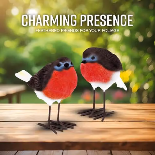 GloBrite Orange Robin Garden Ornaments, Weatherproof Polyresin Bird Statues – 2
