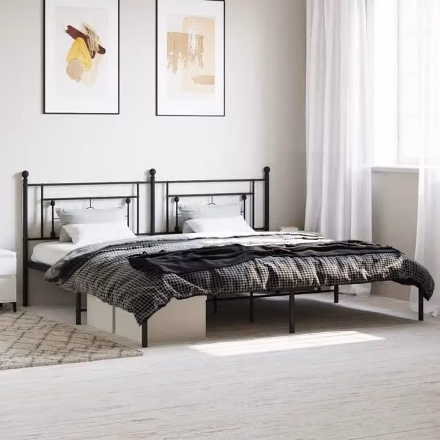 Berkfield Home Metal Bed Frame with Headboard, Black, W: 193 cm, D: 203 cm