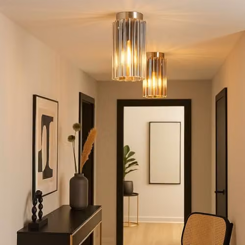 Netlighting Cayden Modern Cylinder Ceiling Light in Silver with Transparent Glass Shade for Living Rooms and Hallways, E27, 1x Bulb – 3