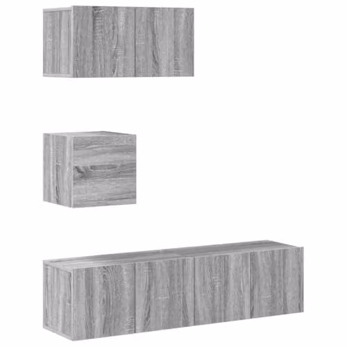vidaXL 4 Piece Grey Matt Lowboard and Wall Mounted TV Cabinet Set in Engineered Wood – 1