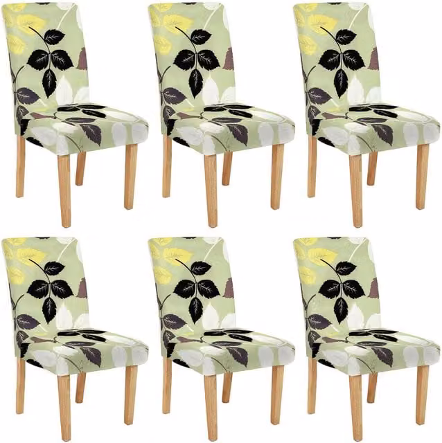Roseley Floral Pattern 16 Multicolour Green Stretch Elastic Dining Chair Covers, Pack of 6