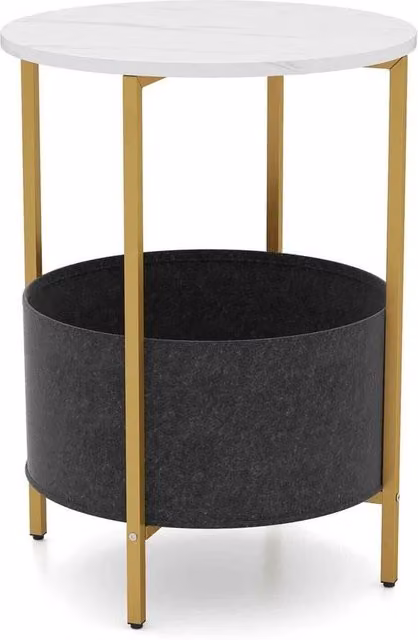 FORGEVIO 2-Tier Round Metal Side Table in White and Multicolour, W/D/H: 44 x 44 x 61 cm – 1
