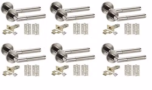 Golden Grace Mitred Door Handles Latch Pack in Duo Chrome Silver Finish, 6 Sets