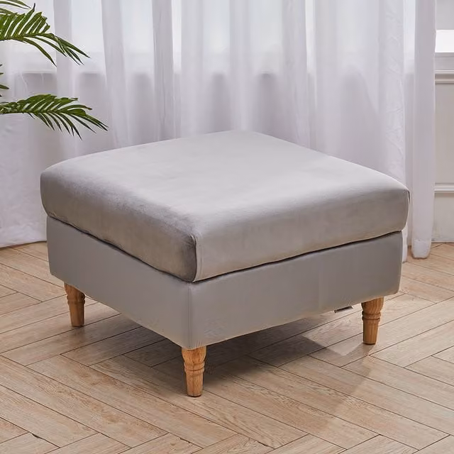 Livingandhome Grey Velvet Fabric Rectangular Foot Stool with Wooden Legs