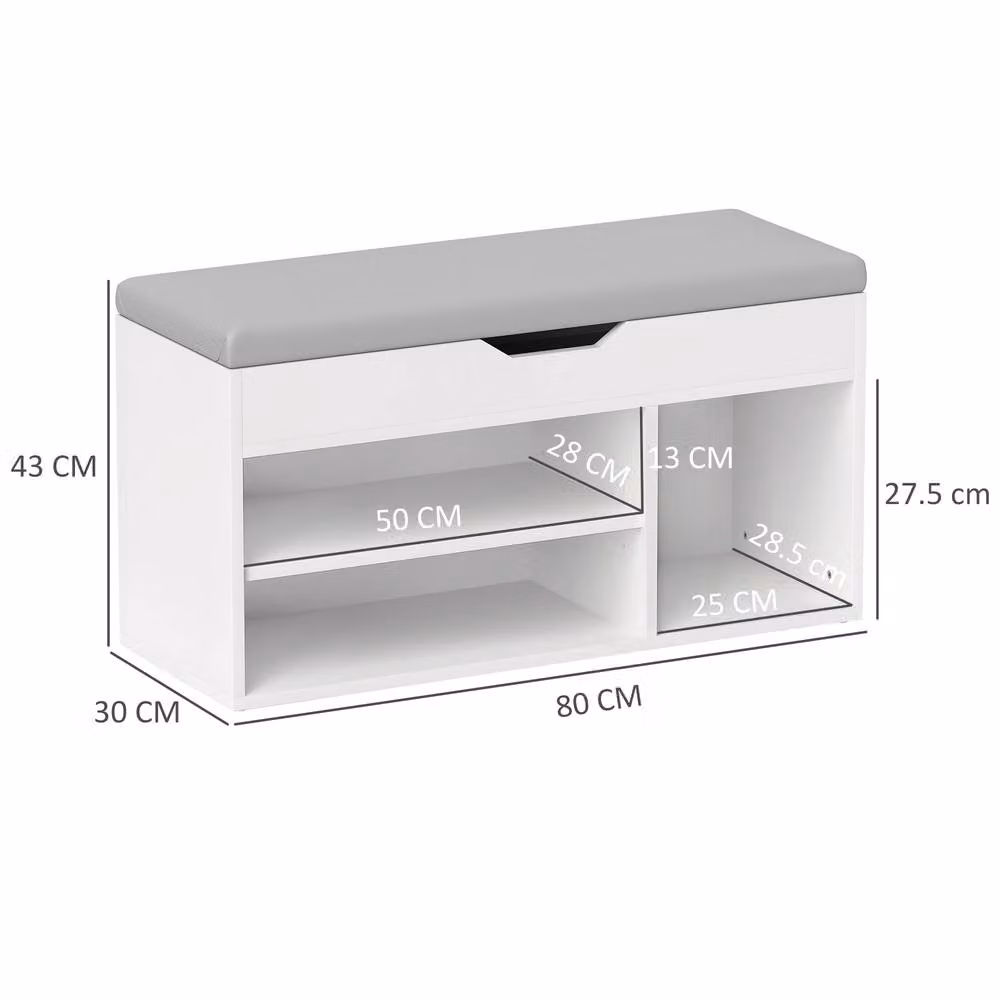 STILVORA Shoe Storage Bench with Hidden Storage in Beige Synthetic Leather, W/D/H: 100 x 30 x 43 cm – 4