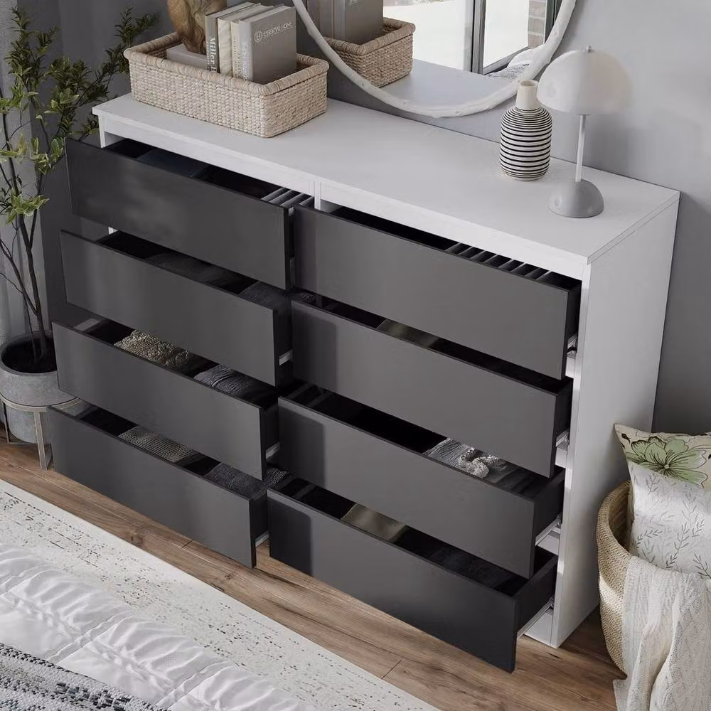 FORGEVIO Modern 8 Drawer Chest with White Carcass and Black Drawers – 3