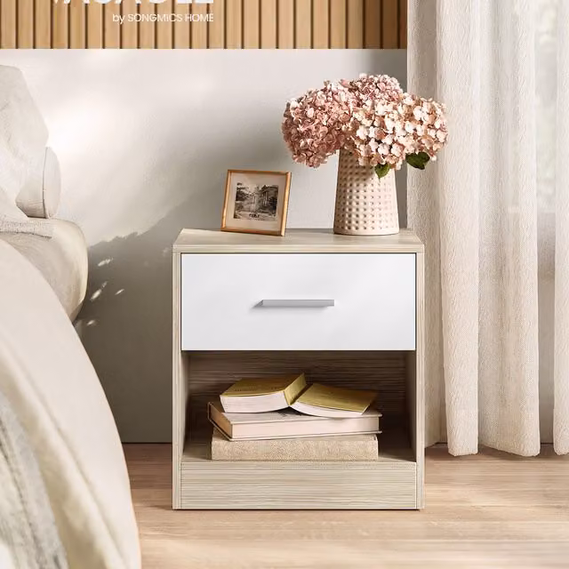 VASAGLE Modern Bedside Table with Drawer in Brown, Width: 39 cm