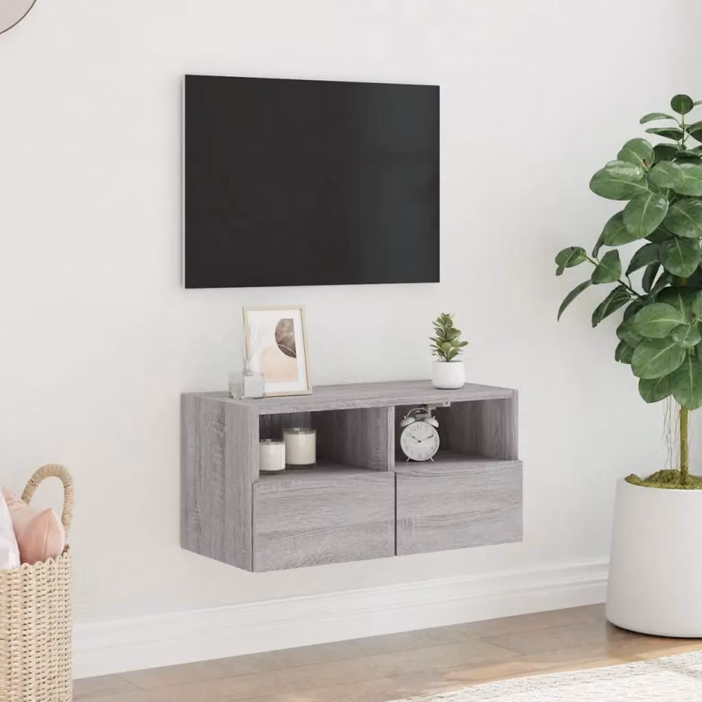Berkfield Home Modern Grey Wall Mounted TV Cabinet with Internal Shelves and Hinged Doors W/D/H: 60 x 30 x 30 cm – 2