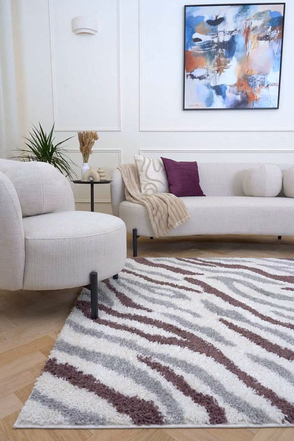THE RUGS Moodi Abstract Design Shaggy Soft High Pile Living Room Rug, Purple, W: 160 cm, L: 230 cm – 2