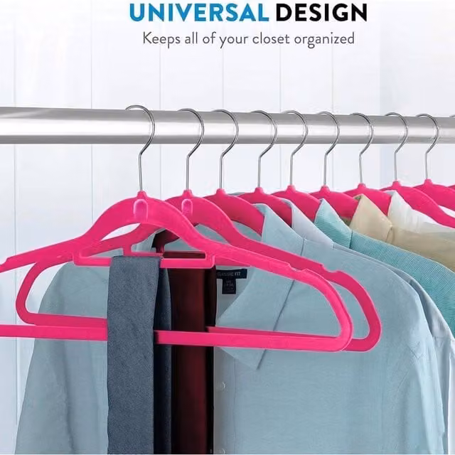 FLAVORA 50 Pack Non Slip Pink Velvet Flocked Clothes and Trouser Hangers
