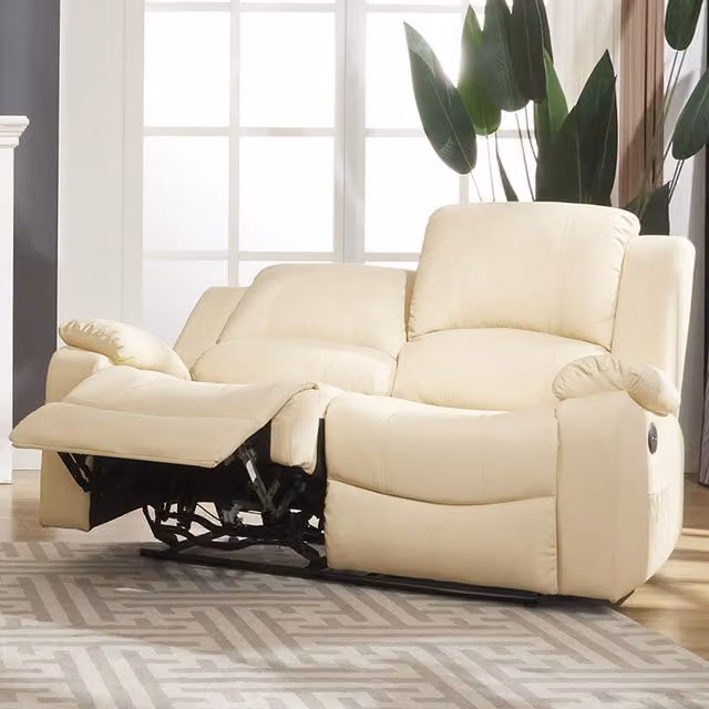 Artemis Home Glendale 2 Seat Electric Recliner Sofa in Cream with USB Charging and Fabric and Synthetic Leather Upholstery