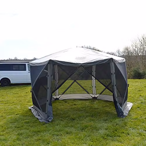 Maypole Grey 6 Sided Pop-Up Screenhouse Water Resistant Gazebo with Mesh Side Walls and UPF 50+ Protection – 2