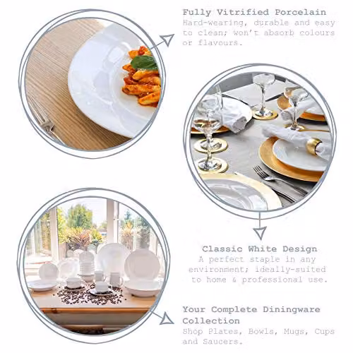 Argon Tableware 12-Piece Classic White Porcelain Dinner Plate Set, Diameter: 27 cm, Dishwasher and Microwave Safe – 1