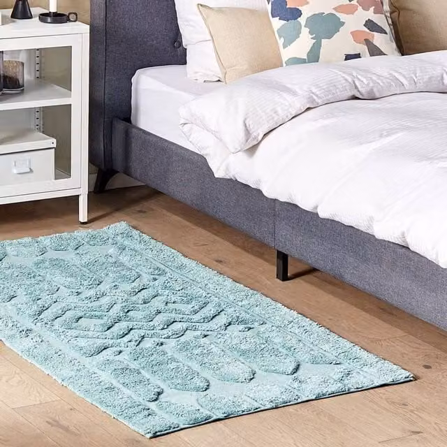 Wyld and Coco Green Mint Geometric Cotton Shaggy Rectangular Rug W: 80 cm, L: 150 cm – 1