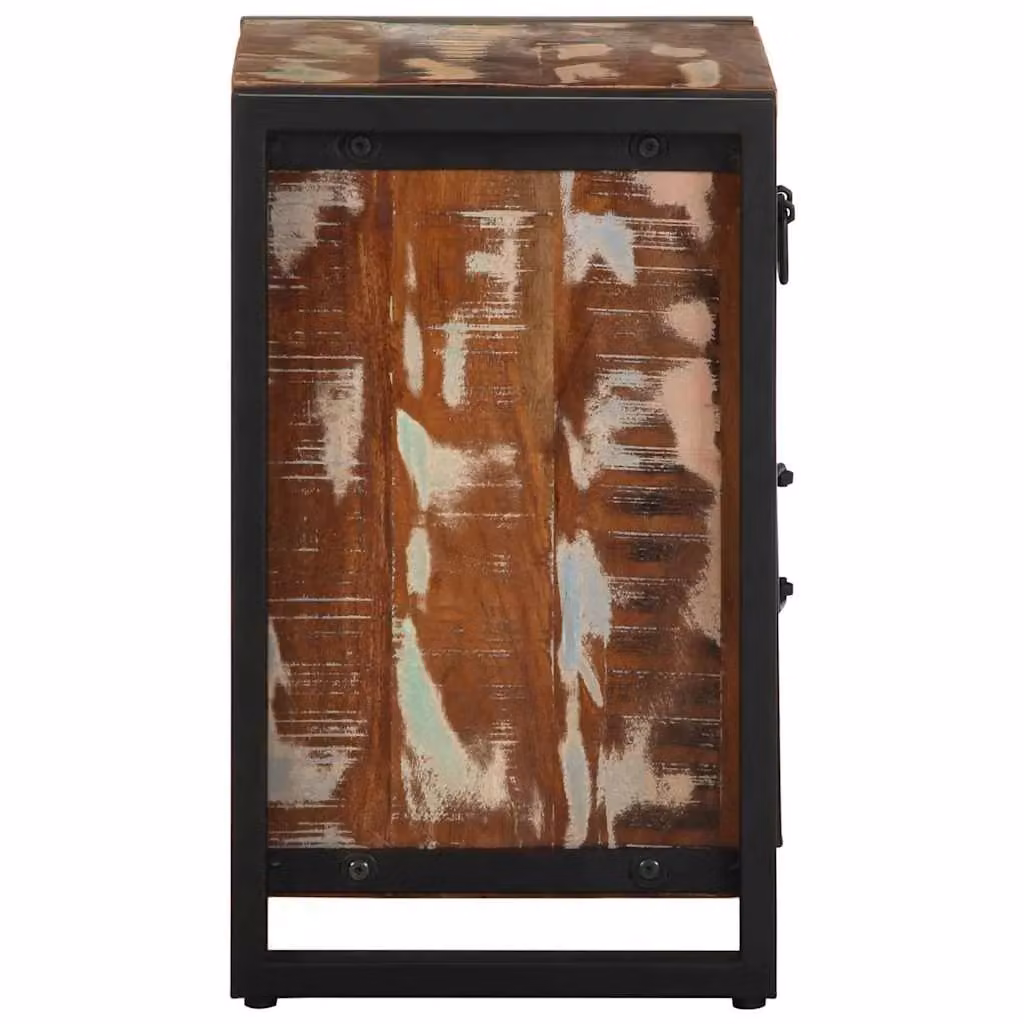 Berkfield Home Set of 2 Rustic Mango Wood and Metal Bedside Cabinets in Multicolour – 3
