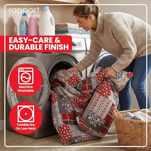 Rapport Home Alpine Patchwork Flannelette Cotton Duvet Cover and Pillowcase Set, Red/Grey/Multicolour, W/H: 135 x 200 cm, Pillowcase: 50 x 75 cm – 5