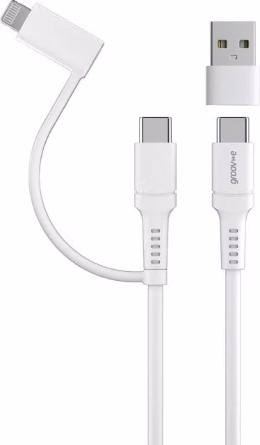 Groov-e 2 in 1 Multi Connector Cable with USB-C and Lightning, White