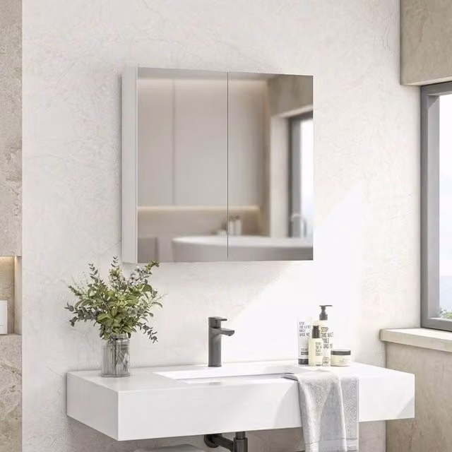 STILVORA Gloss White Modern Wall Mounted Bathroom Mirror Cabinet with Soft Close Hinged Doors and Internal Shelves H 120 cm x W 60 cm – 1