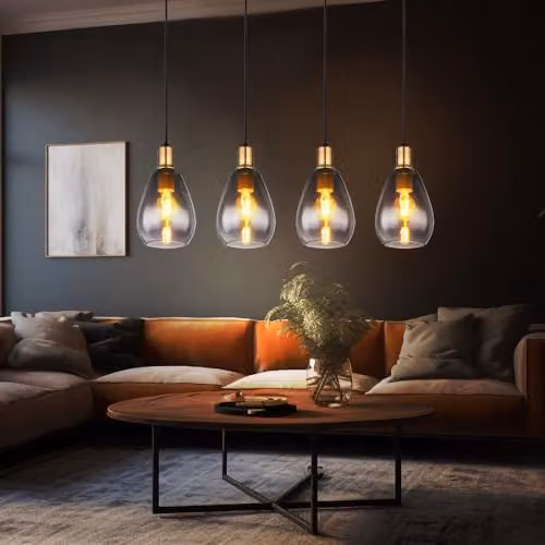 Globo Lighting Smoky Grey Glass Pendant Light with Black and Brass Metal Finish, 4 x E27 Sockets, H x W x D: 120 x 90 x 15 cm – 3