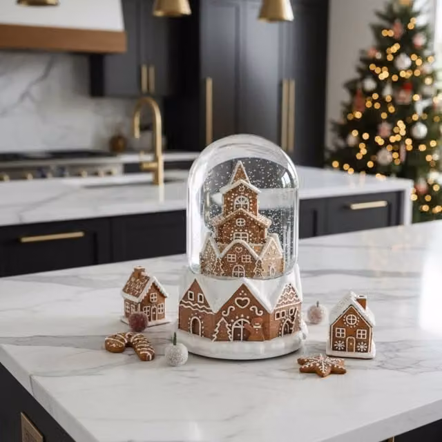 Garden Greatness Musical Gingerbread Tower Snowglobe in Brown – 1
