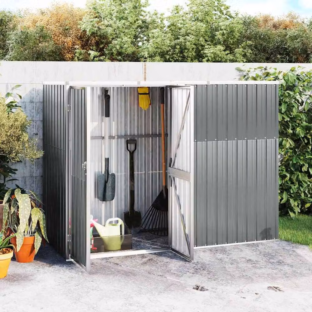 Berkfield Home Grey Galvanised Steel Pent Garden Tool Shed W/D/H: 225 x 89 x 161 cm – 2