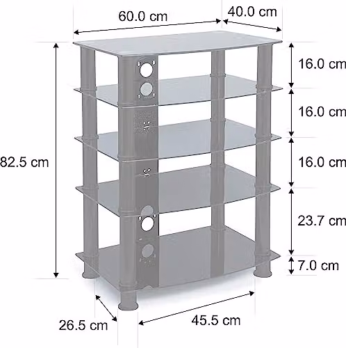 Centurion Supports Galago Contemporary Black Glass AV Separates Stand with 5 Shelves, W/D/H: 82.5 x 60 x 44 cm – 7