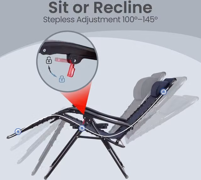 SONGMICS Set of 2 Blue Zero Gravity Chairs with Side Trays