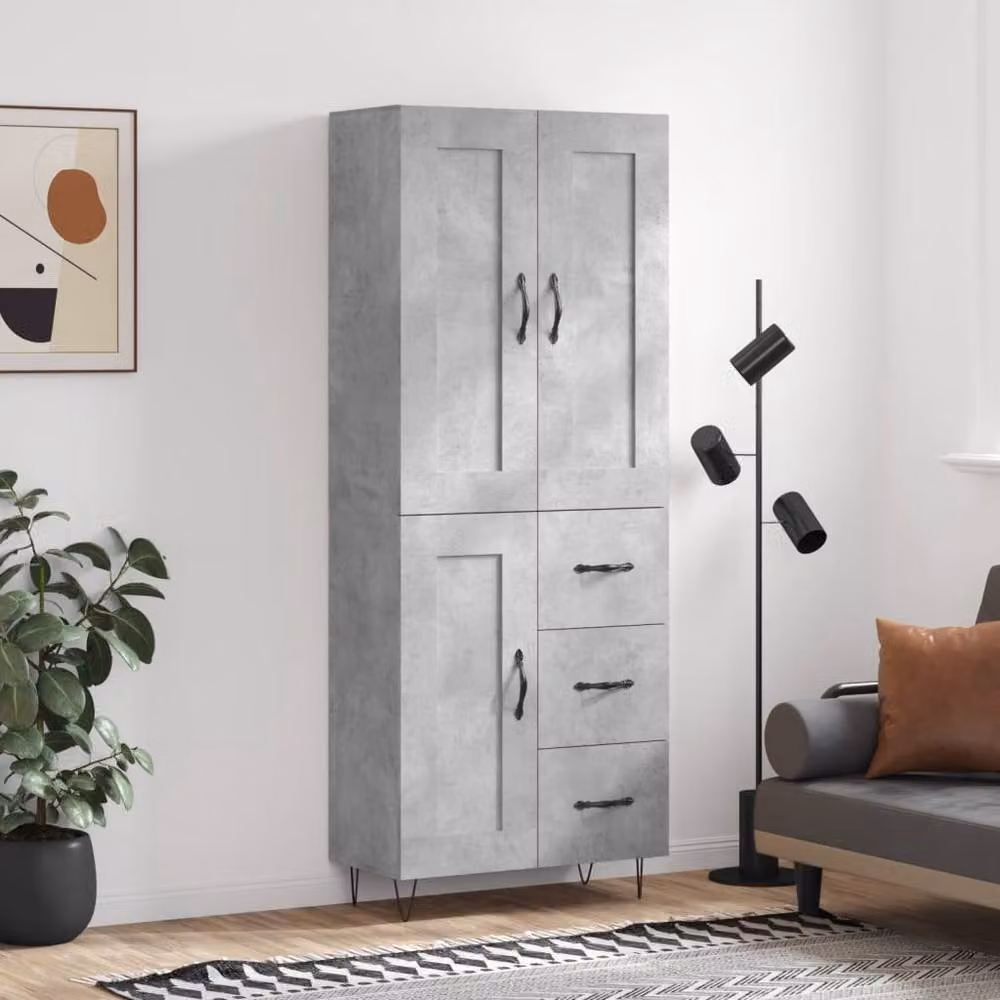 Berkfield Home Highboard in Concrete Grey, W/D/H: 69.5 x 34 x 180 cm – 2