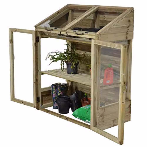 Forest Garden Brown Wooden Mini Greenhouse with Acrylic Windows and Shelving, W/D/H: 120 x 62 x 144 cm – 2