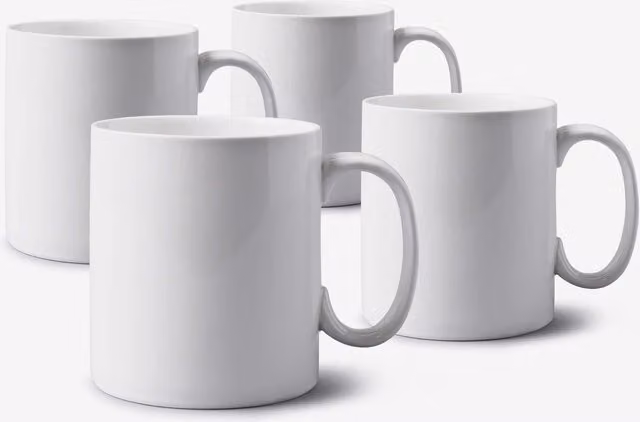 WM Bartleet & Sons Set of 4 White Porcelain Extra Large Mugs, 1.2 Pint Each