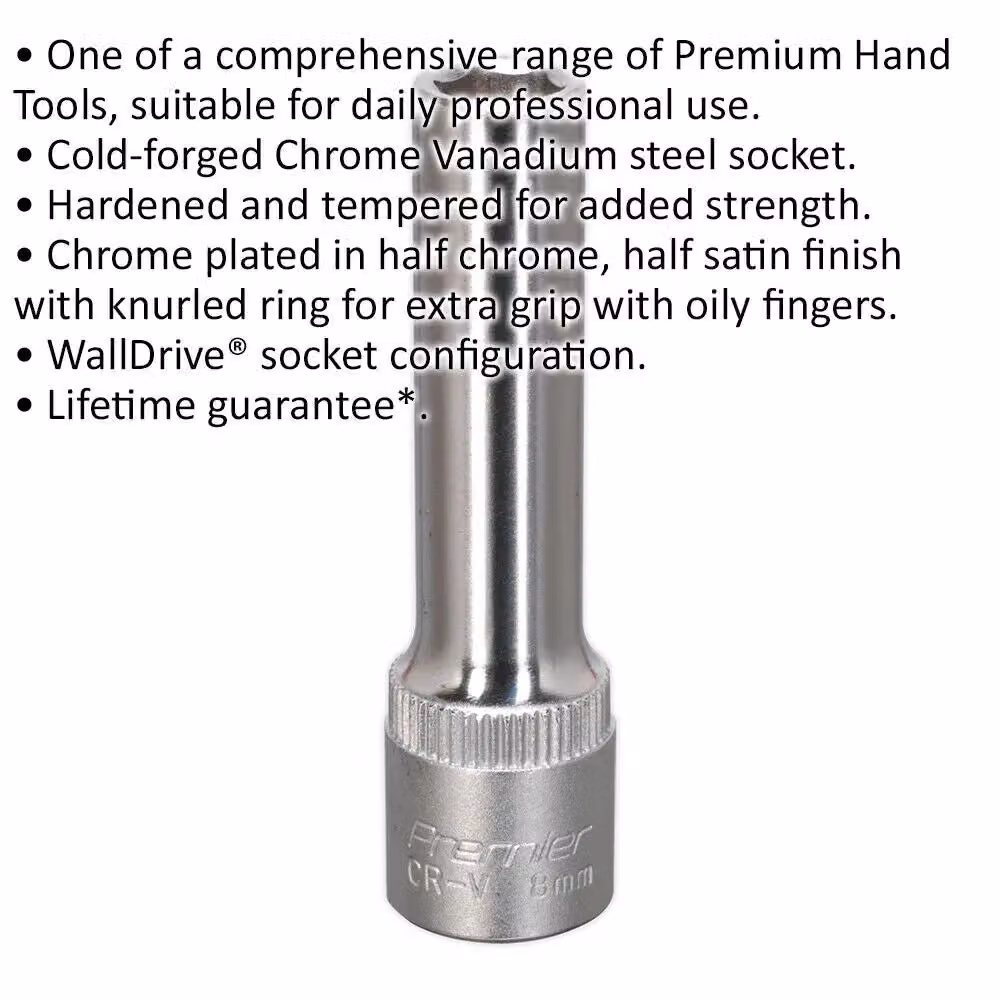 Loops 8mm Deep Drive Socket, 3/8 inch Square Drive, Chrome Vanadium Steel, Silver – 2