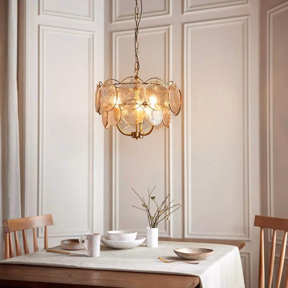 Netlighting Thistle Pendant Light in Gold and Brass with Handmade Champagne Glass and 3 x 7W E14 LED Bulbs – 2