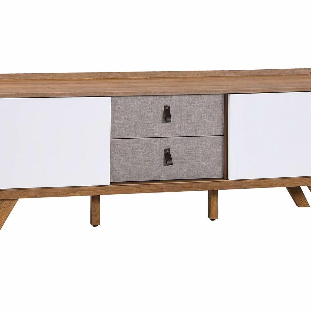Wyld and Coco Modern Sideboard in Brown, White and Grey with 2 Sliding Doors and 2 Drawers, W/D/H: 147 x 42 x 56 cm – 2