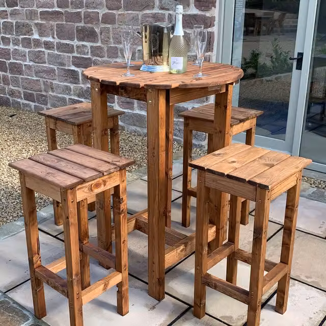 Charles Taylor Four Seater Alfresco Bar Set in Redwood Brown and Orange Lacquered Wood