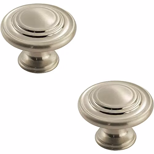 Loops 2 Pack Round Ringed Pattern Door Knobs in Brushed Silver, Diameter: 32 mm – 1