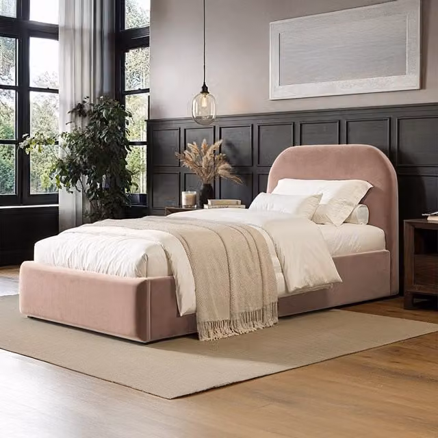 Flair Pink Velvet Upholstered Single Ottoman Bed W/D/H: 90 x 200 cm